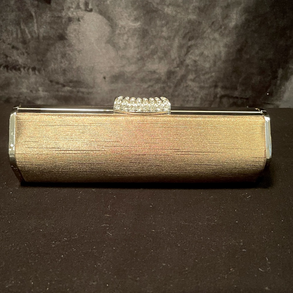 EUC!! Gold Satin Clutch Rhinestone Clasp